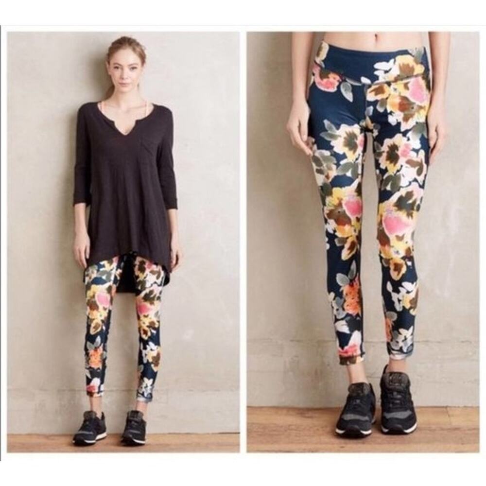 Pure + Good x Anthropologie Women's Bright Floral Leggings Activewear Athleisure